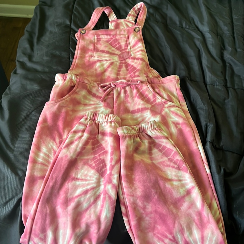 Self Esteem pink and white hearted overalls